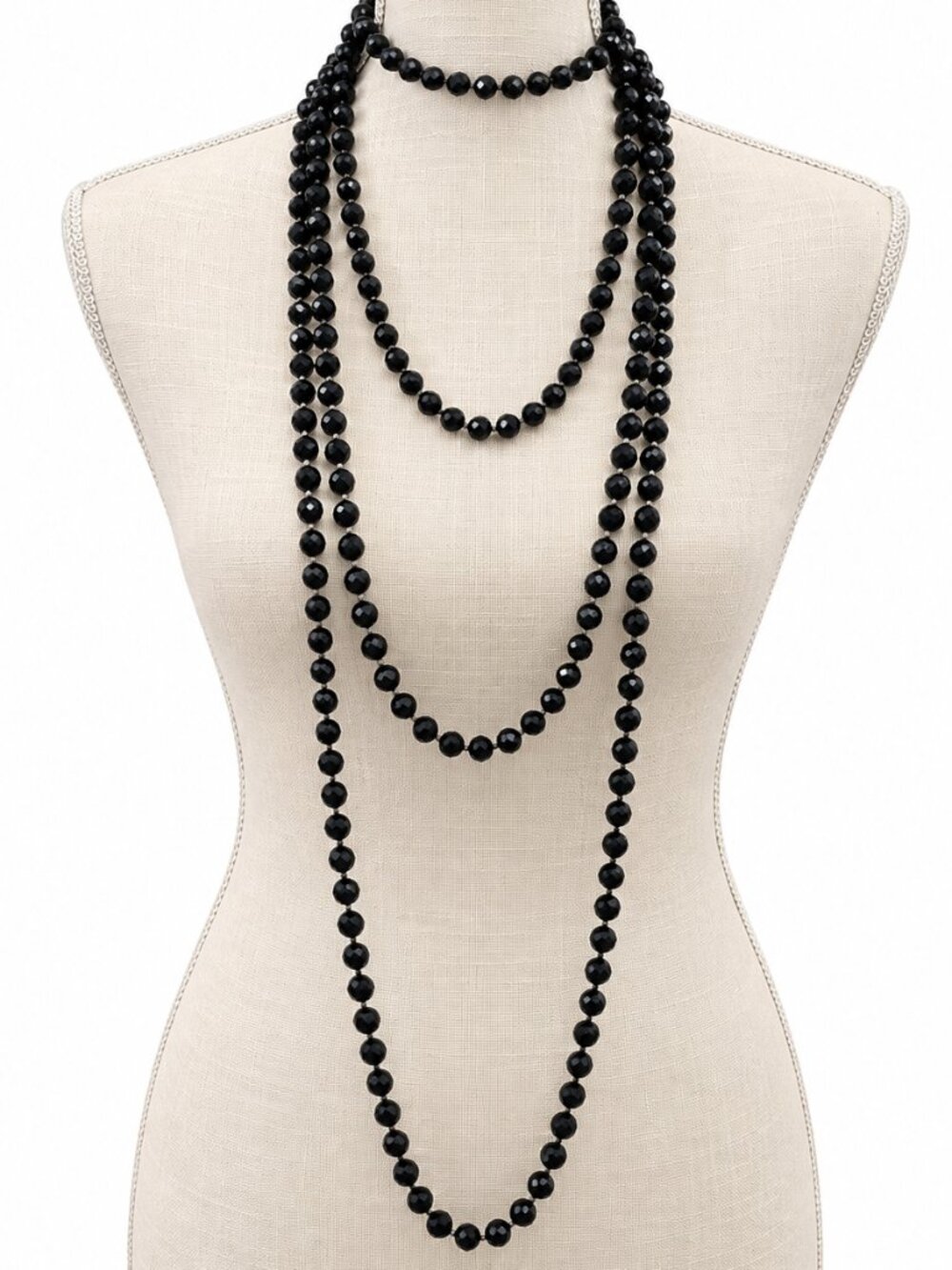 Extra Long 120" Black Faceted Bead Endless Necklace